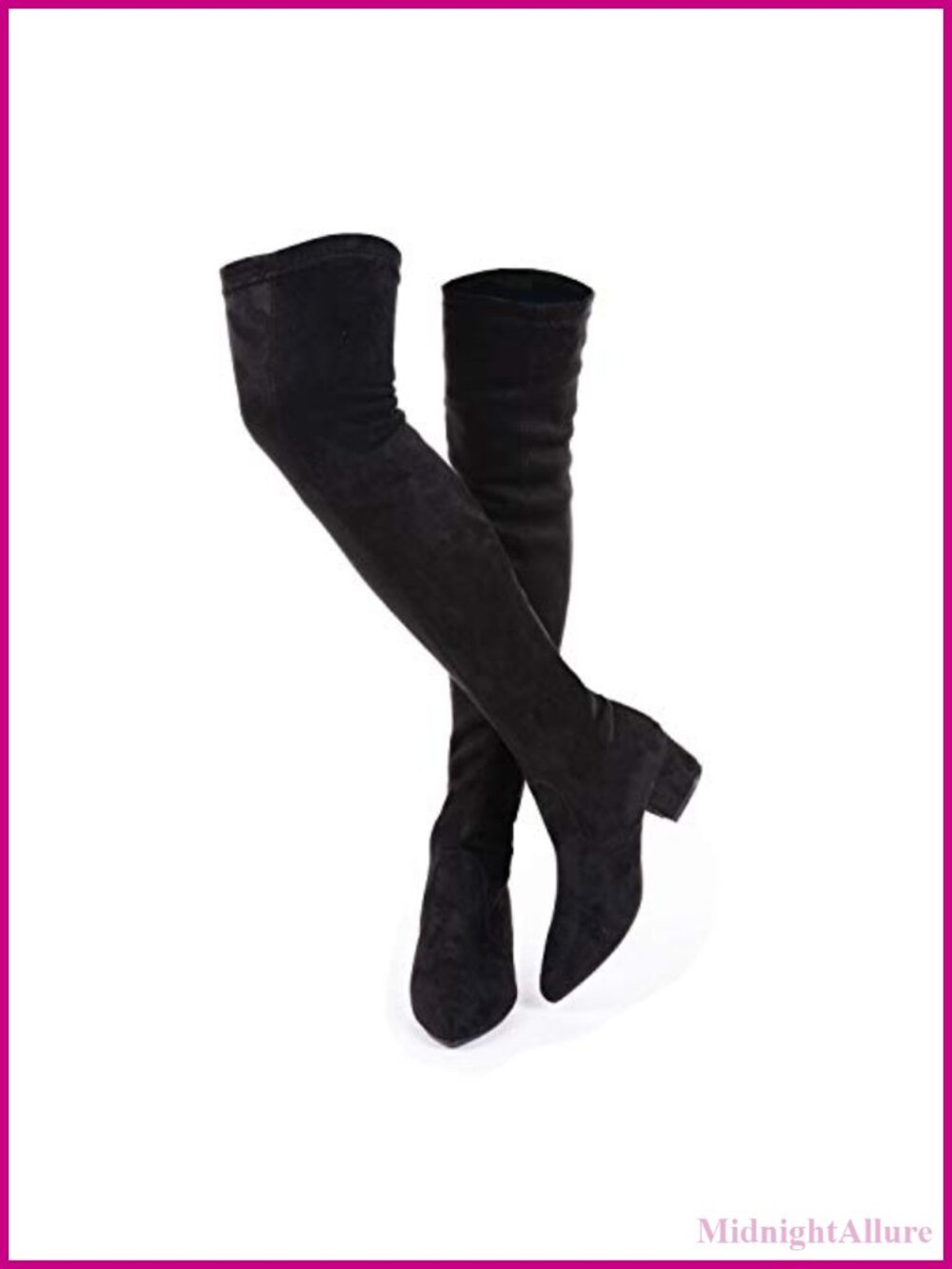 Women Over the Knee Boots Faux Suede Pointed Toe Block Heel